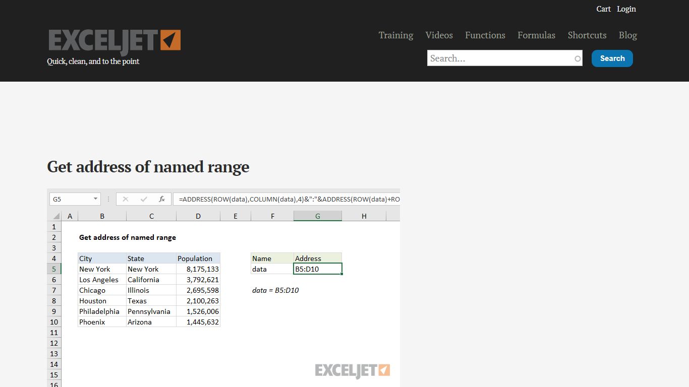 Excel formula: Get address of named range | Exceljet